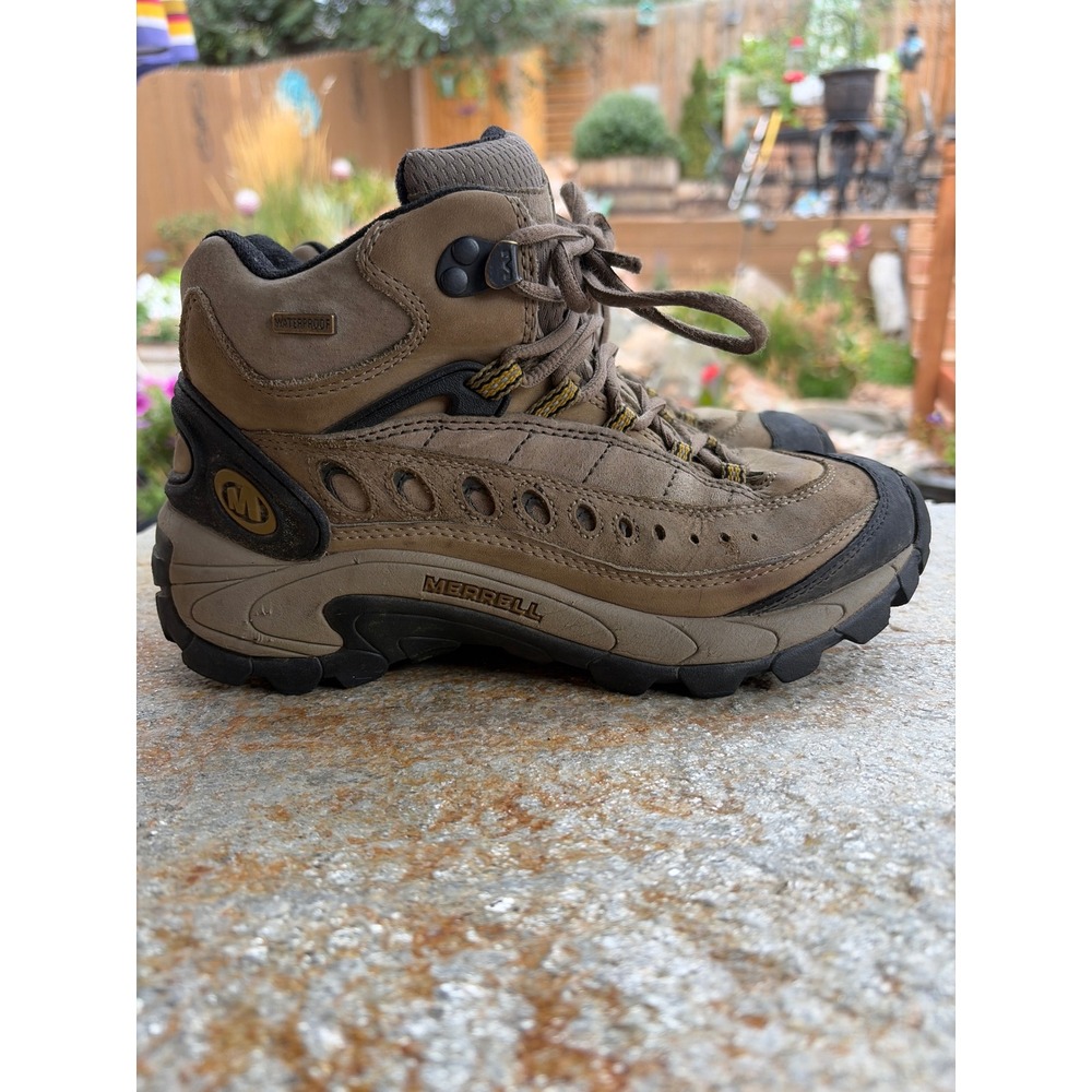 Merrell Pulse II Mid Waterproof Hiking Boots Loden Brown Leather Womens 6.5